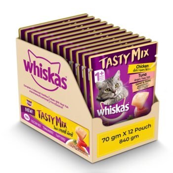 WHISKA2 - Whiskas Tasty Mix Cat Wet Food Gravy - 80g | Chicken with Salmon & Wakame Seaweed in Gravy