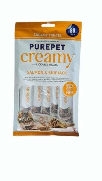 ppc - Purepet Creamy Lickable Treats For Cats | Salmon & Skipjack Flavour